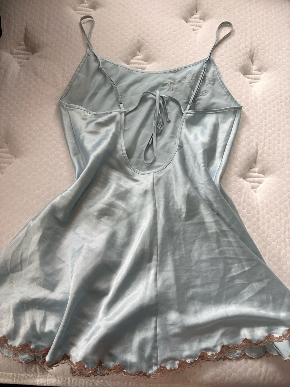 Victoria's Secret Pale Blue Satin Slip with Brown Lace Appliqué #2 - Picture 7 of 8